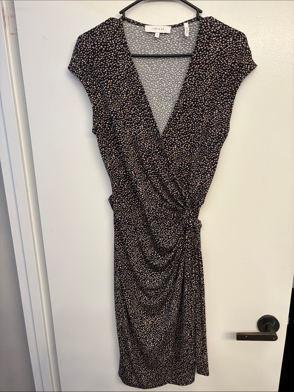 Lark & Ro Black Midi Dress with Cream Dot Print Wrap dress